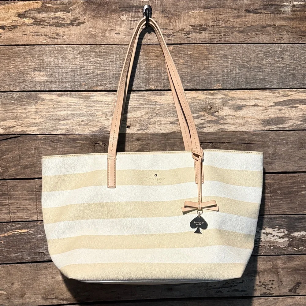 💚❤️Kate Spade Striped Leather Tote Bag Purse